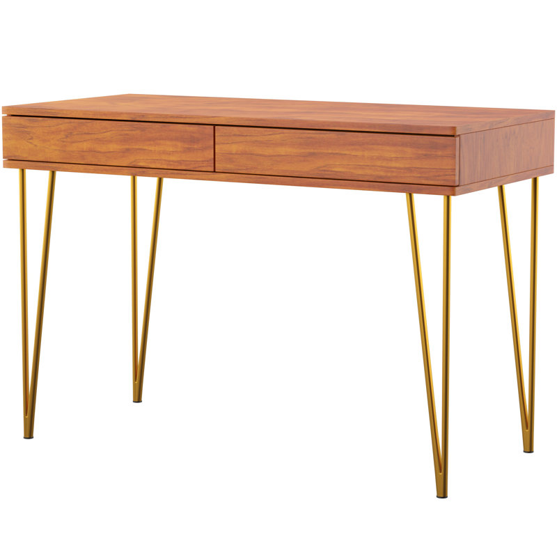 Amelda Metal Base Writing Desk, Natural/Gold