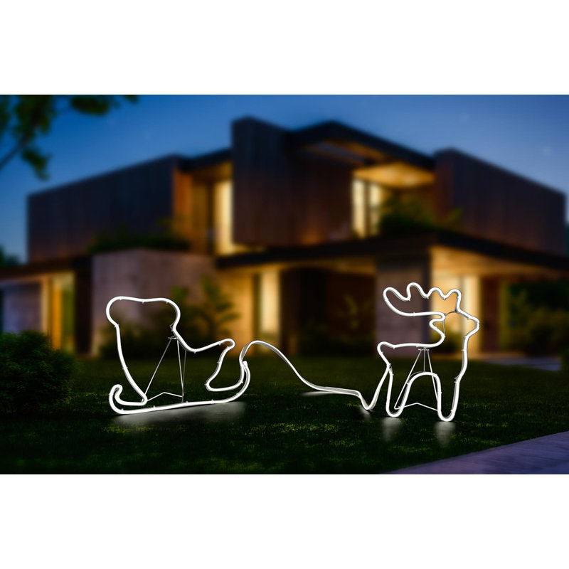 Reindeer with Sleigh Neon Effect Rope Light Silhouette with 90 LEDs, Cool White