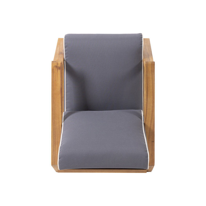 Chaise de patio avec coussins Brayson, Toile performante gris foncé