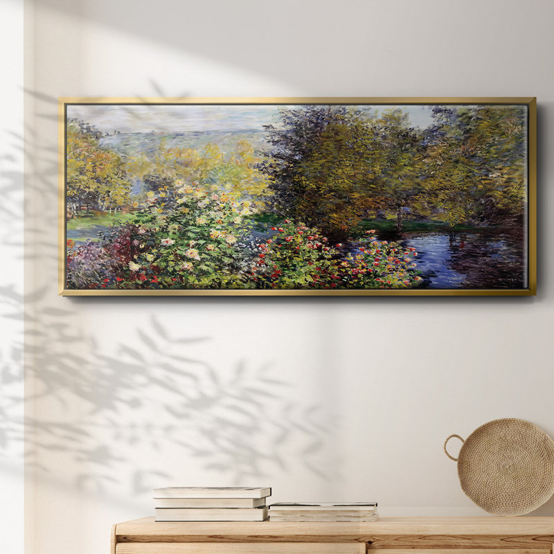 Le coin du jardin à Montgeron, 1876 - Reproduction sur toile avec cadre flottant, Cadre flottant doré