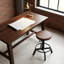 Ensemble de 2 tabourets de bar industriels à hauteur réglable, tabourets pivotants ronds en bois massif avec base en fer noir mat, tabourets de comptoir à hauteur réglable en spirale pour îlot de cuisine, bar et loft