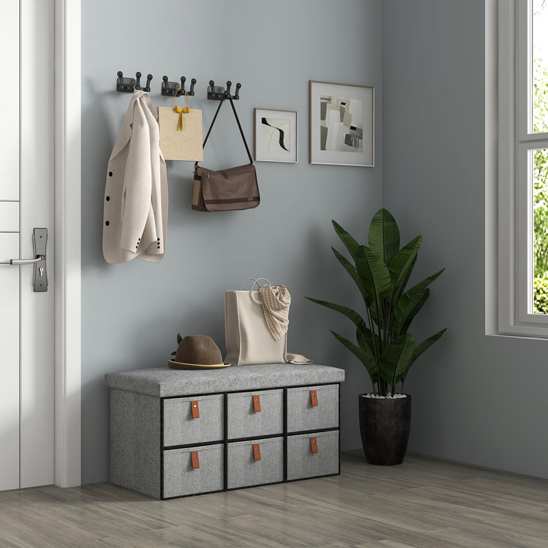 Anastos Polyester Upholstered Storage Bench, Light Grey/Brown