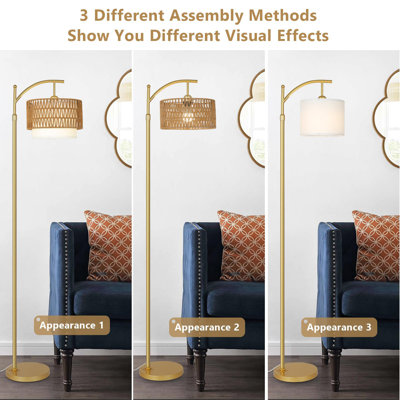 Lampe sur pied à arc avec abat-jour en tissu en 3 températures de couleur