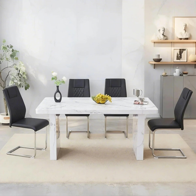 Ensemble de table de salle à manger en bois 63 po avec chaises rembourrées Cary, 5 Pieces: Table, 4 Chairs, Black