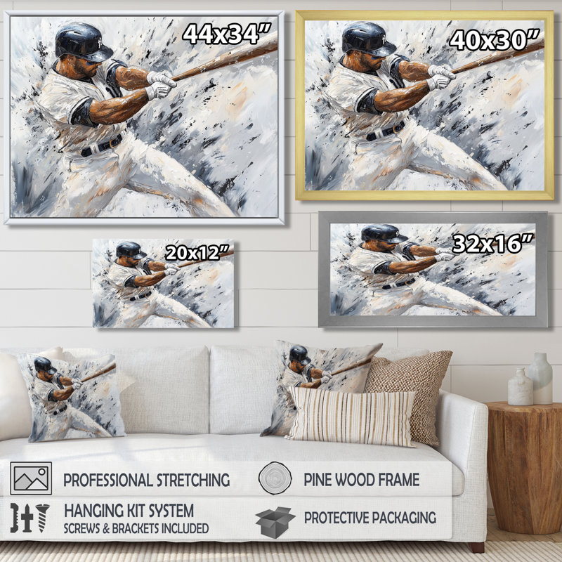 Baseball Player Action I - Sport, impression sur toile, H 34 po x l 44 po, Noir