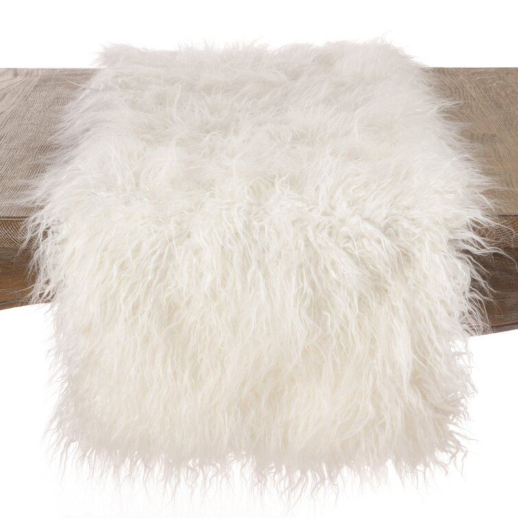 Ciacci Faux Fur Table Runner Mercer41 Color: Ivory, Size: 72 x 16