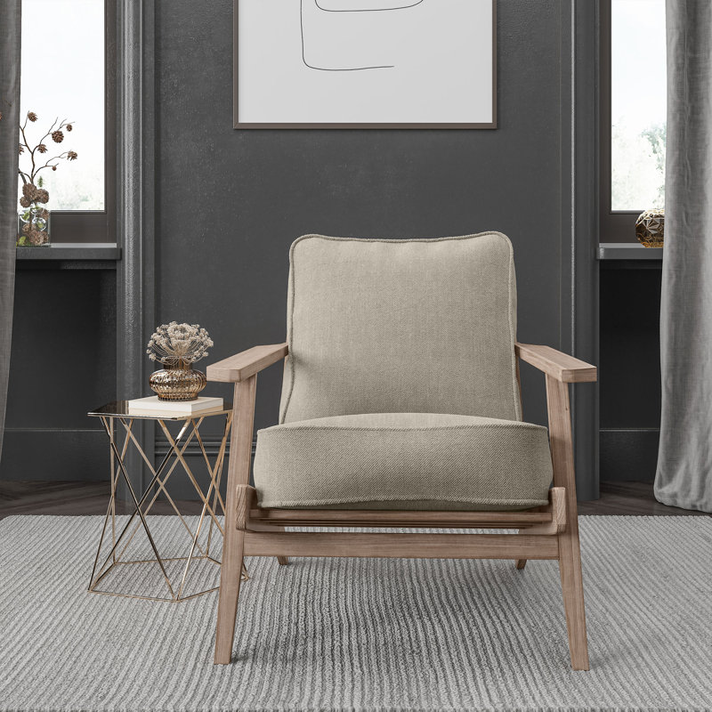 Dez 28.35" W Linen Armchair Upholstered, Natural/Gray
