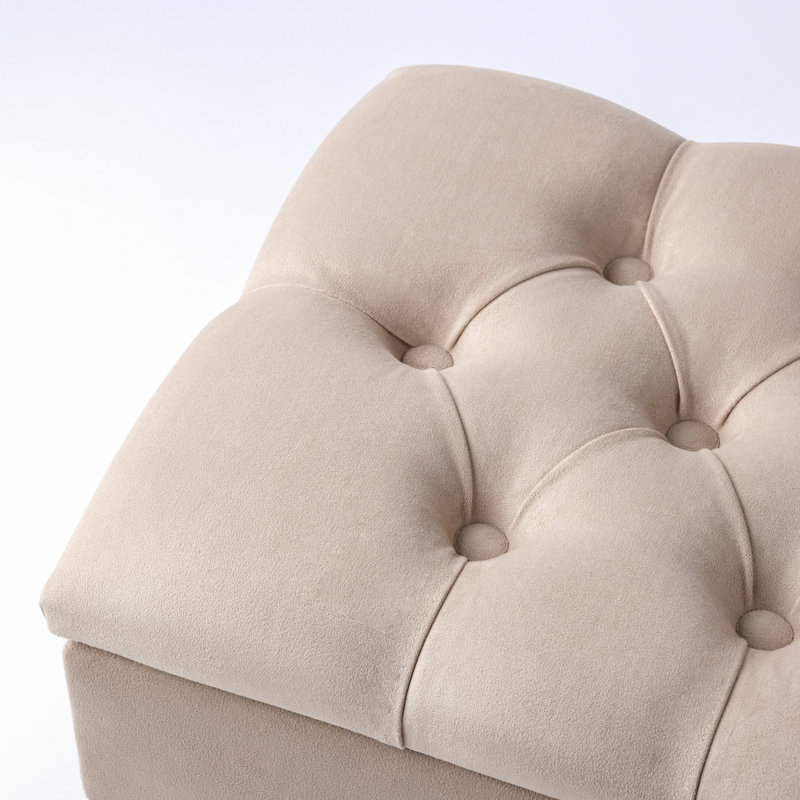Thalassa Velvet Upholstered Storage Bench, H44 x W100 x D30cm, Beige, Natural