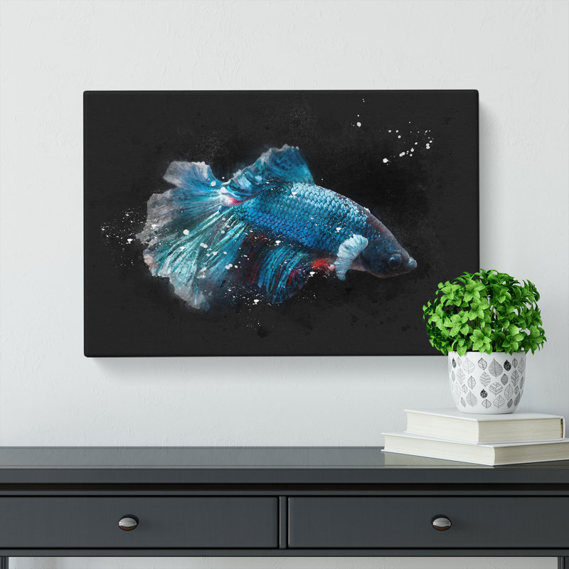 Blue Siamese Fighting Fish - Wrapped Canvas, 50cm H x 76cm W x 3cm D