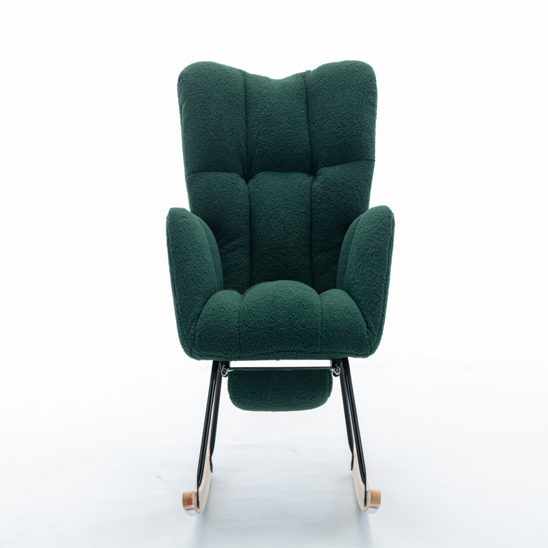 Chaise berçante en tissu avec repose-pieds Teddy, Vert