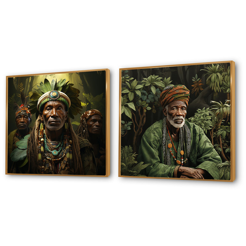 Ensemble de salon africain africain Kikuyu, Cadre flottant doré, H 30 po x l 61 po x P 1 po