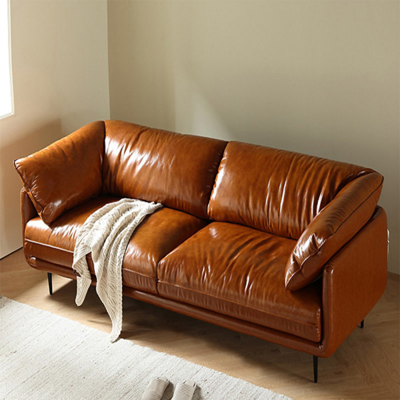 Orange Faux Leather Standard Sofa cushion Loveseat