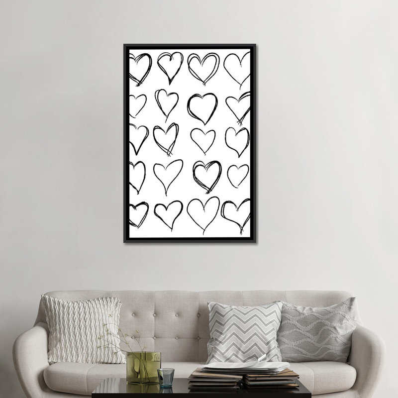«Hearts», reproduction sur toile, H 26 po x l 18 po x P 1,5 po, Toile avec cadre noir, Pas de tapis