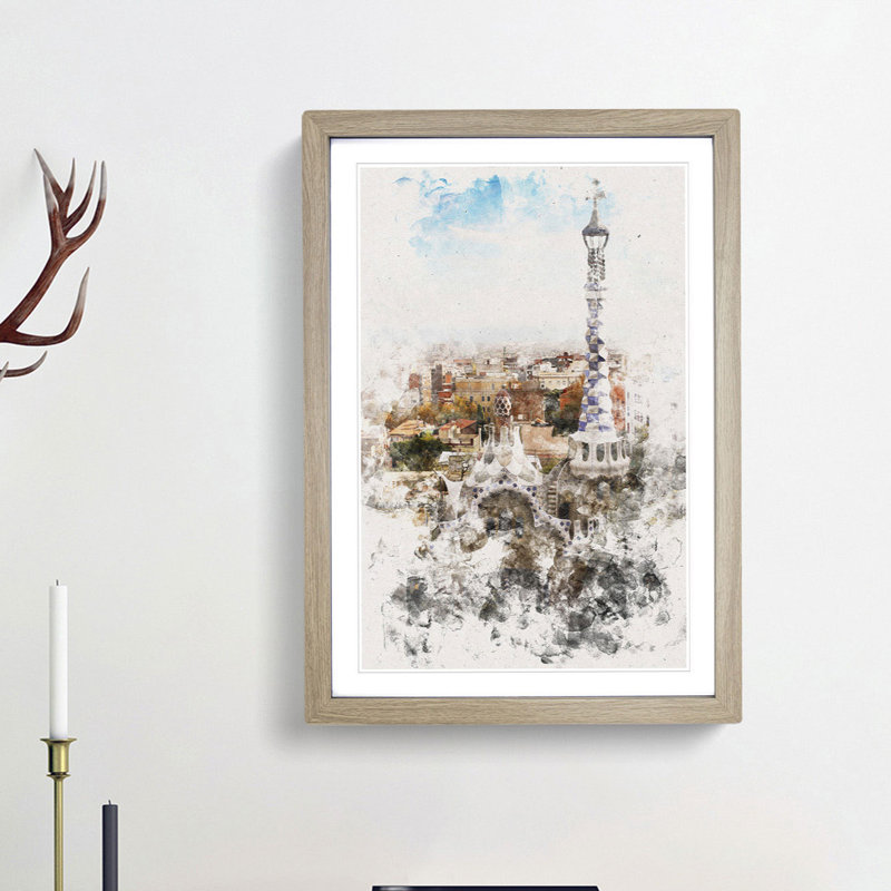 Parc Guell in Barcelona Spain - Framed Print, Oak Framed, 45cm H x 33cm W x 2cm D