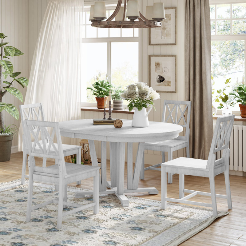 Somil Round Dining Set with Leaf,dining table set,dining room set, Grey