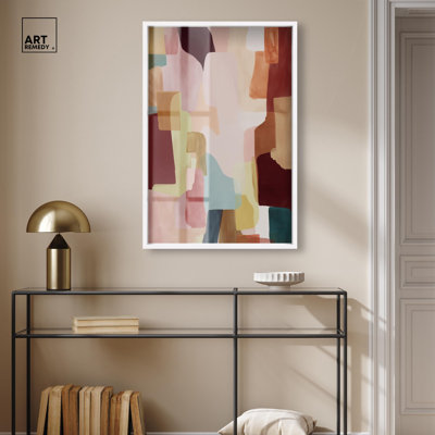 Desert Clay Hues Shadowbox Print Pink Modern Wall Art by Art Remedy, White Frame, 24 x 36