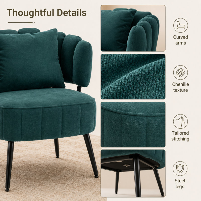 Chaise d'appoint rembourrée en velours côtelé avec structure en métal, chaises de loisirs simples pour salon, vert, Vert