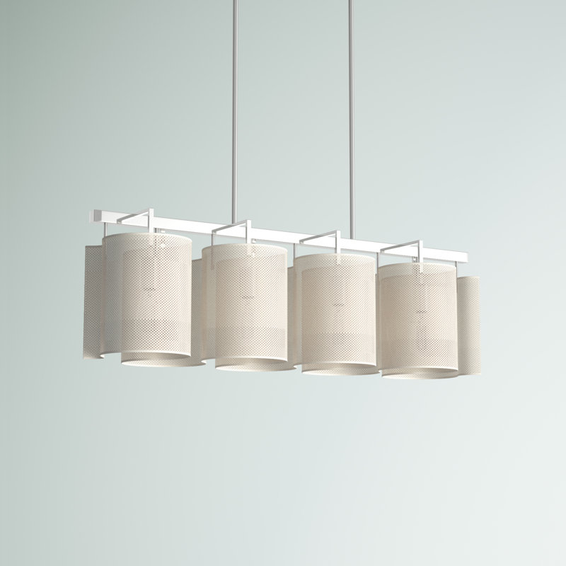 Matte White and Chrome 8-Light Island Chandelier
