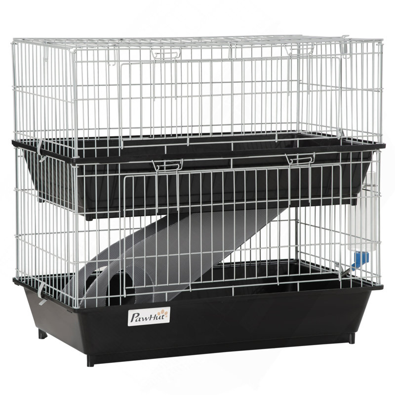 Cage à souris à 2 niveaux, cage de furet avec plat et bouteille, rampe, 2 portes