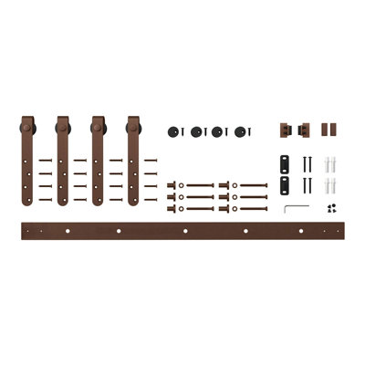 Solid Steel Mini Sliding Rolling Barn Door Hardware Kit for Double Wood Doors (2-Piece)