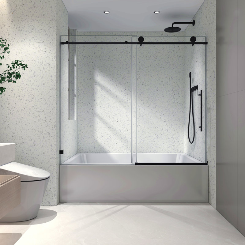 Frameless One Fixed And One Shifted Shower Door,70Mm 304 Stainless Steel Large Pulleys With Adjustable Soft Closing Function,With Nano Easy Cleaning,Stick Explosion-Proof Menbrance
