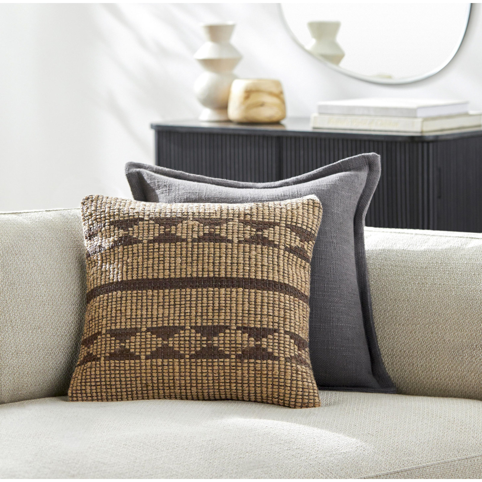 Twareg Geometric Jute / Sisal Pillow Cover, 20"H x 20"W