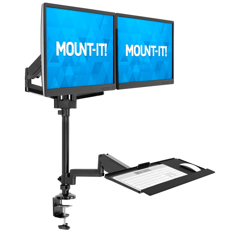 Poste de travail assis-debout à hauteur réglable Mount-It | Deux écrans jusqu'à 32 po chacun | Noir