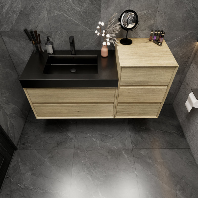Golitz 55'' Single Bathroom Vanity with Stainless Steel Top, Teak