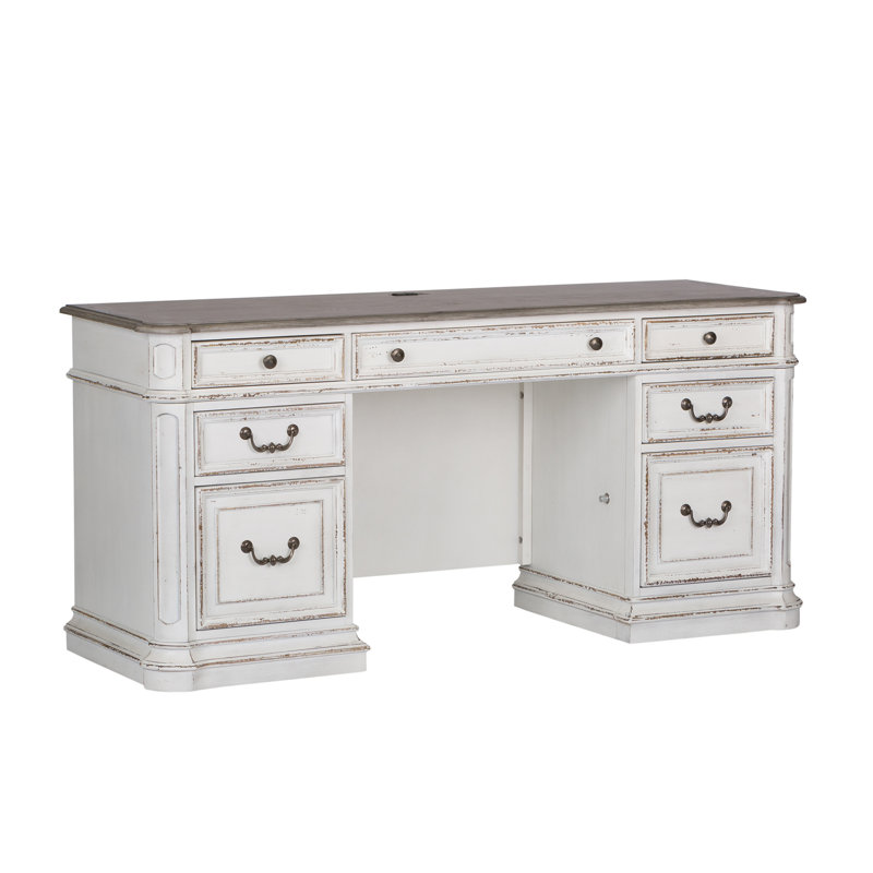 Traditional White Home Office Desk with USB Ports and Drawer