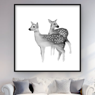 Faon Black and White Deer Print | Framed Matted Decor