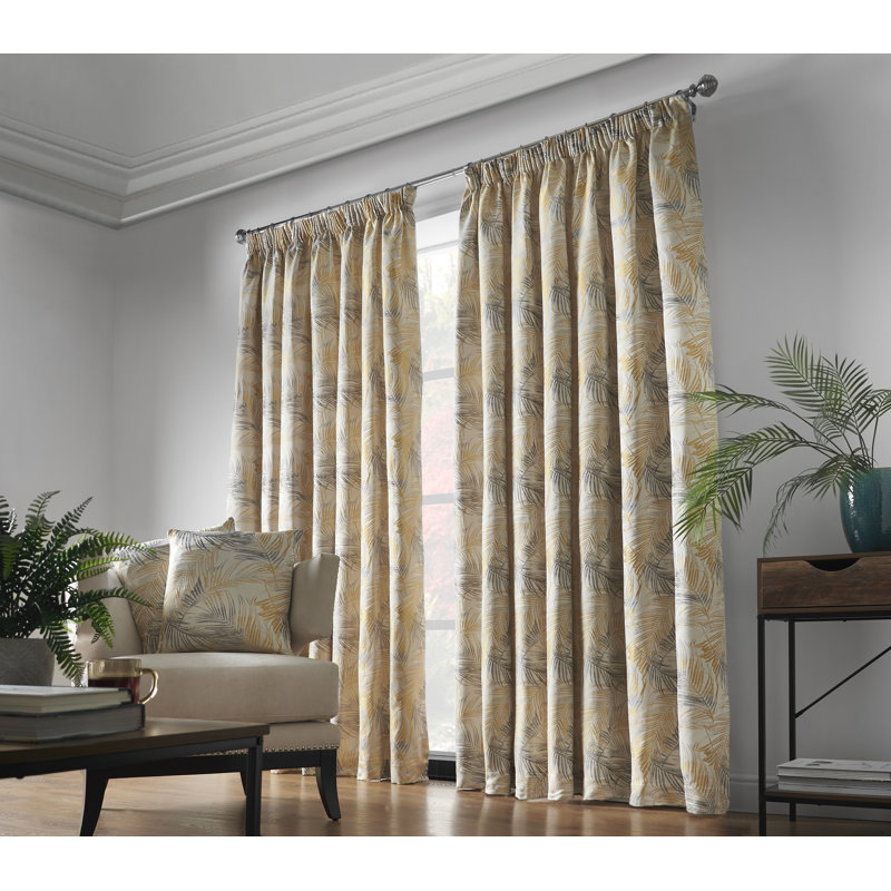 Porphyrion Fiji Pencil Pleat Curtains, 229 W x 183 D cm, Ochre