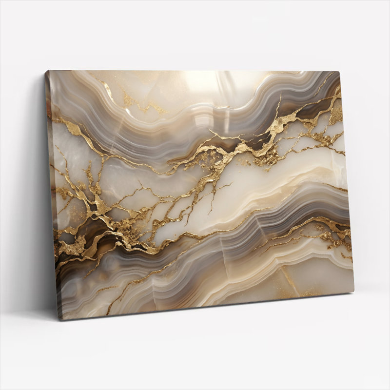 Marbre doré, art mural sur toile, ensemble de 1, Wrapped Canvas, 16"H x 24"W