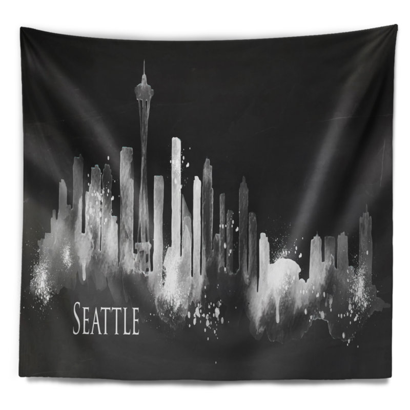 Paysage urbain de seattle, silhouette sombre, H 32 po x l 39 po