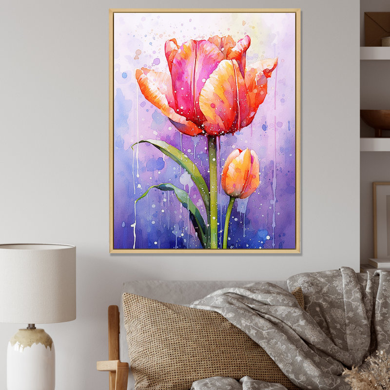 Mauve tulipe mauve liquide, Encadrement doré, H 20 po x l 12 po