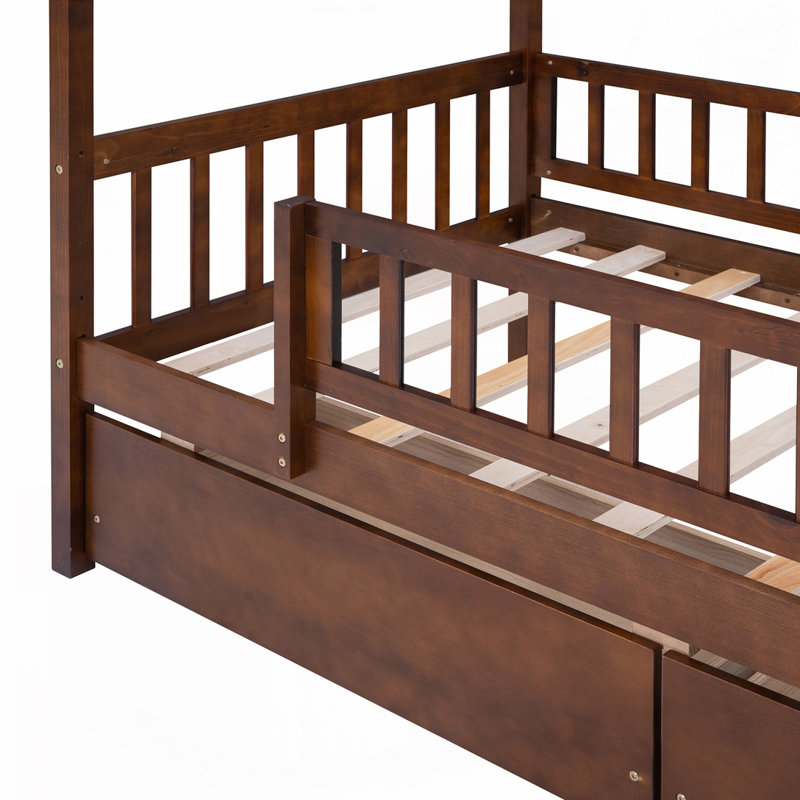 Lit en bois avec deux tiroirs, Noyer, Simple