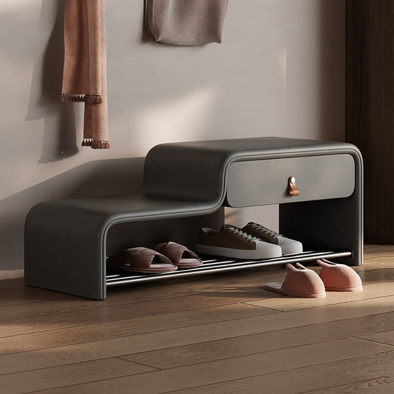 Banc à chaussures en cuir 31,5 po, Gris