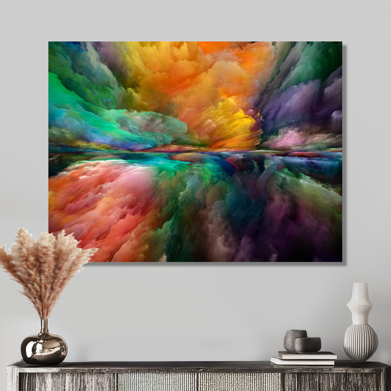 «Gerard Colorful and Dark Gradient Clouds», impression sur toile, H 12 po x l 20 po, Reproduction avec cadre flottant, Brun