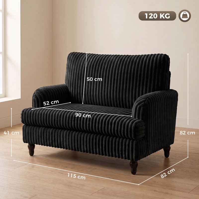 Upholstered Corduroy Armchair, Black Corduroy