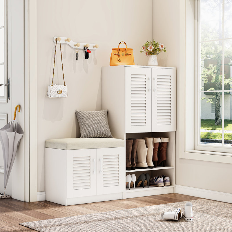 Rangement pour chaussures blanc avec banc et 7 + 3 compartiments réglables pour plus de commodité