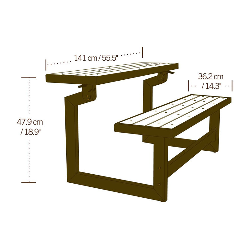 Polystyrene Convertible Bench, Dark Brown Frame/Simulated Wood Seat