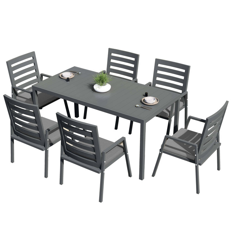 Ensemble de salle à manger 7 pièces pour terrasse 7 à 78 po, Noir, noir, noir, noir