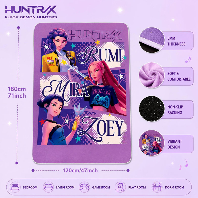 Tapis mauve Kpop Demon Hunters pour filles, 47 po x 71 po Kpop