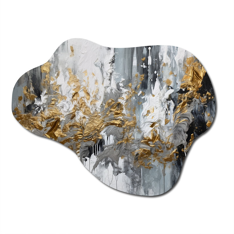 Noir et blanc délicat coups de pinceau I - Art mural abstrait en métal asymétrique, sculpture murale en métal nuage