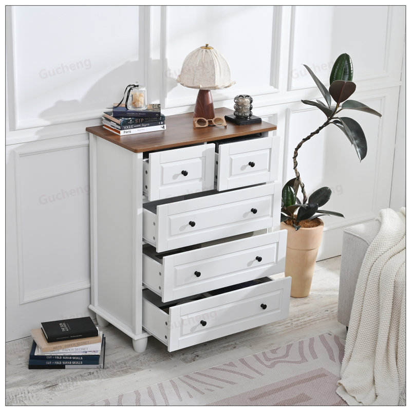 Grande armoire de rangement en bois à 5 tiroirs avec espace profond, parfaite pour organiser et améliorer l'esthétique de la pièce