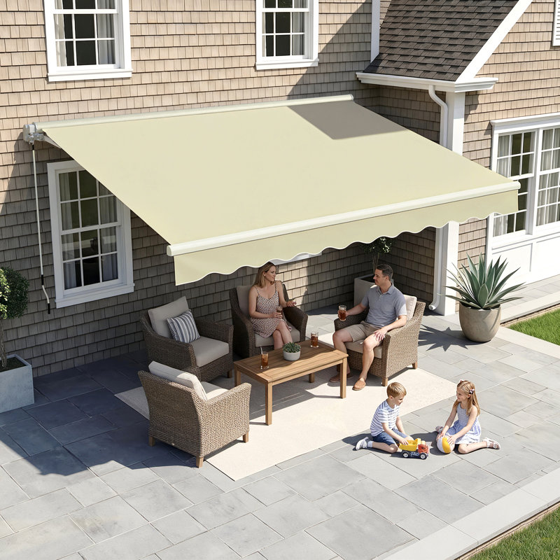 Auvent de fenêtre de patio rétractable avec structure en aluminium, polyester, Beige, 10 pi x 8 pi