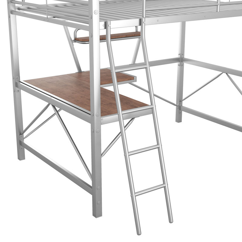 Lit mezzanine argenté pleine grandeur et lit avec tablette de bureau - Robuste et stable, sécuritaire, sans sommier