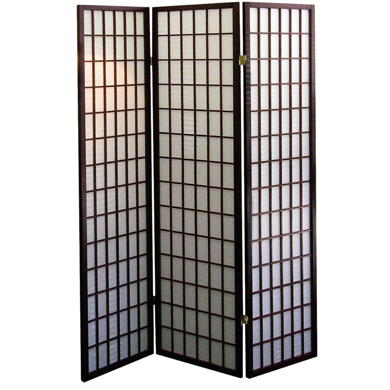 Cloison de séparation japonaise de 178 cm de haut, en bois de cerisier, pliable pour un rangement facile, composée de 3 panneaux.
