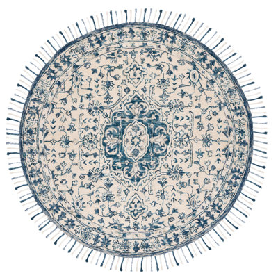 Arkadijus Oriental Hand-Tufted Wool/Cotton Ivory/Blue Area Rug