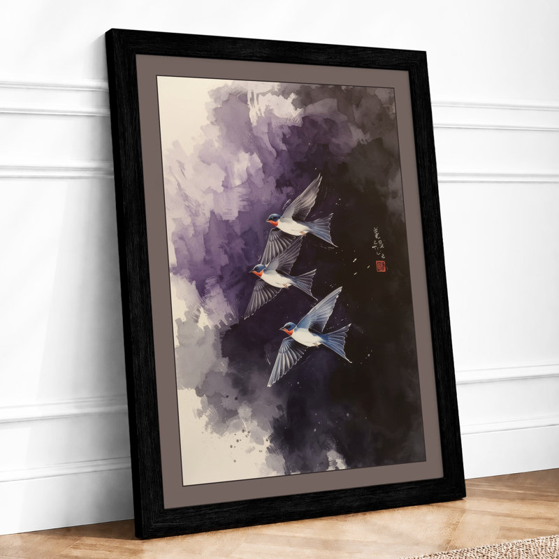 Birds Through Mist Modern - Framed Print, Black, A3 - 42.0 x 29.7 cm