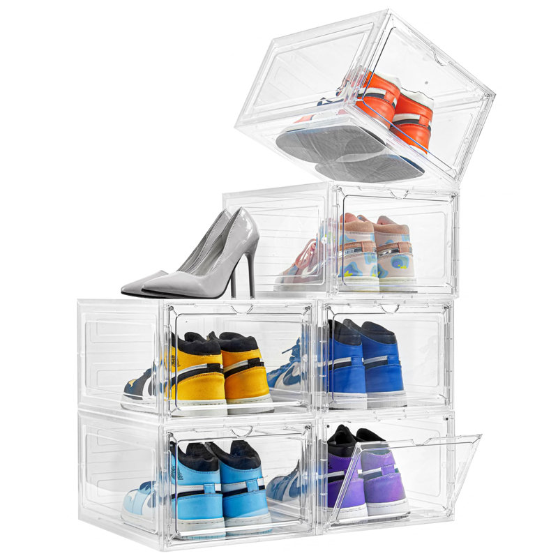 Shoe Box Organizer,Set Of 6,Stackable Plastic Shoe Box With Clear Door, Shoe Storage Box Containers,For Display Sneakers